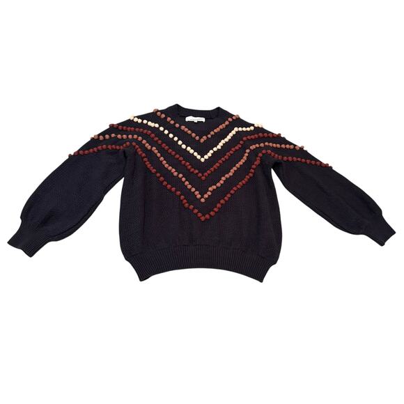 The Great. The Bobble Pom Pom Sweater Knit Navy Blue Brown - Size 1 / Small - Picture 6 of 14